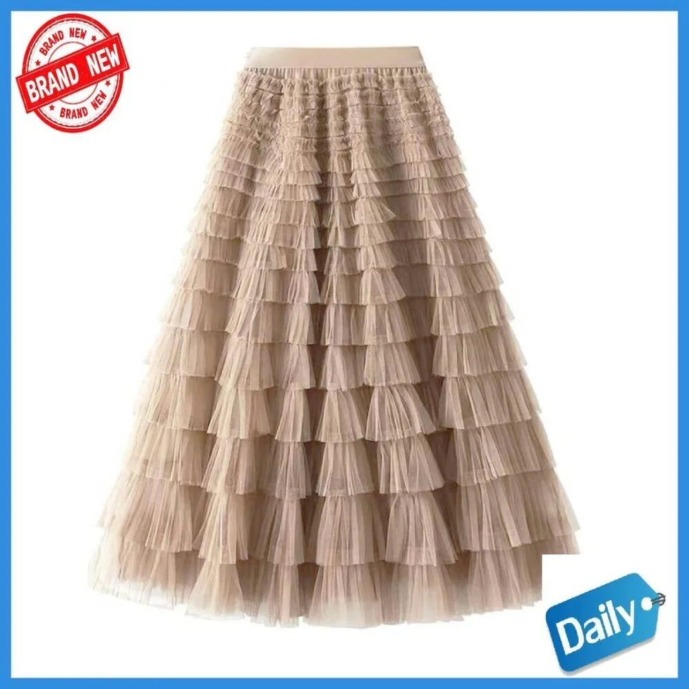 Girls Long Tulle Tutu Skirt A-Line Layered Ruffle Tiered Maxi Petticoat